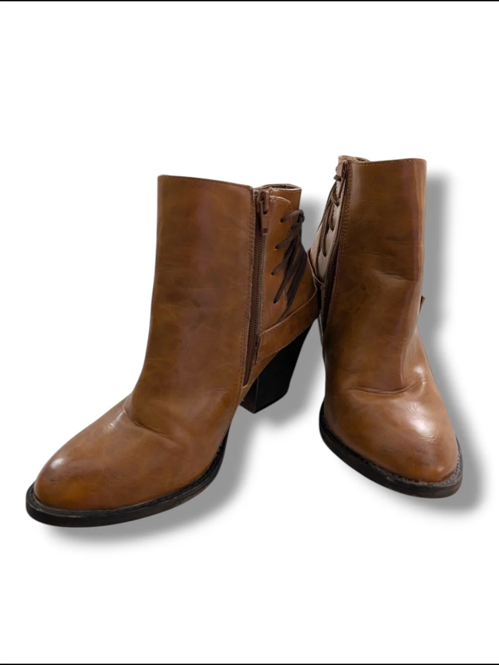 Jellypop Glendale Tie Up Western-Inspired Ankle Booties w/ Block Heel Size 8.5